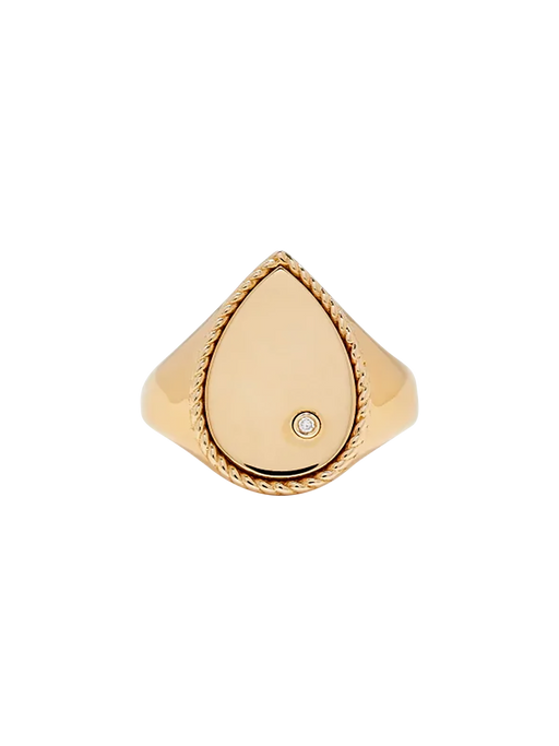 Yellow gold pear signet ring photo