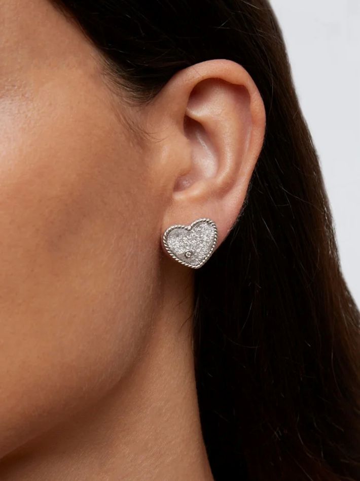 White gold glittery heart studs