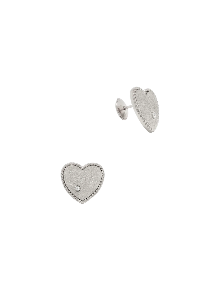 White gold glittery heart studs