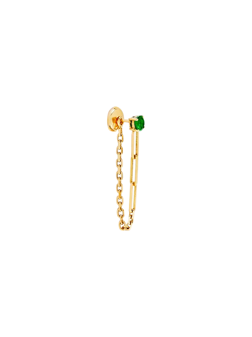 Yellow gold emerald solitaire chain earring photo