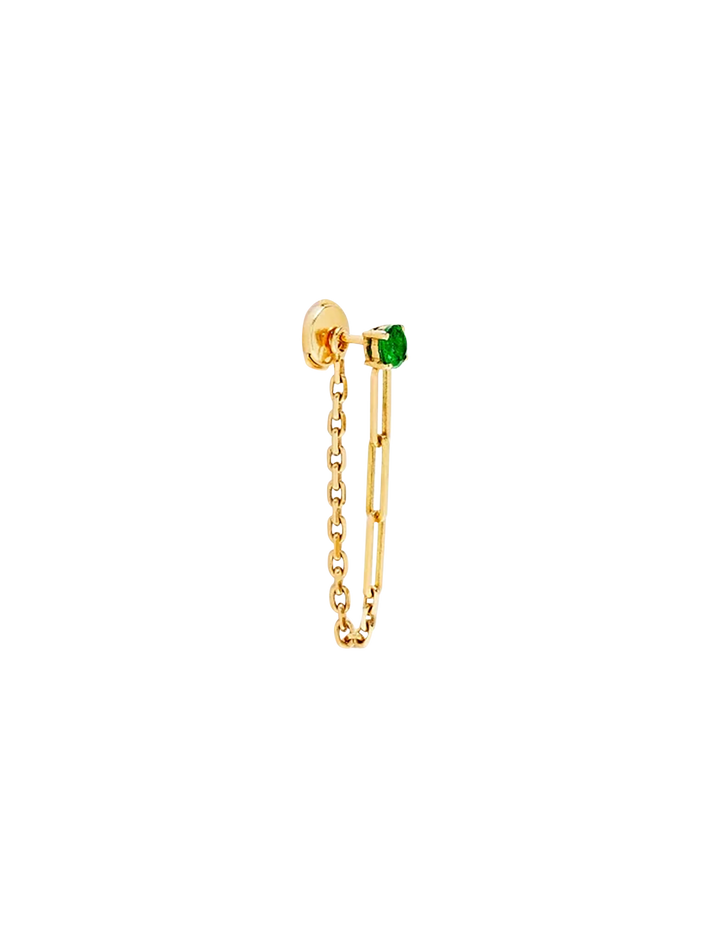 Yellow gold emerald solitaire chain earring