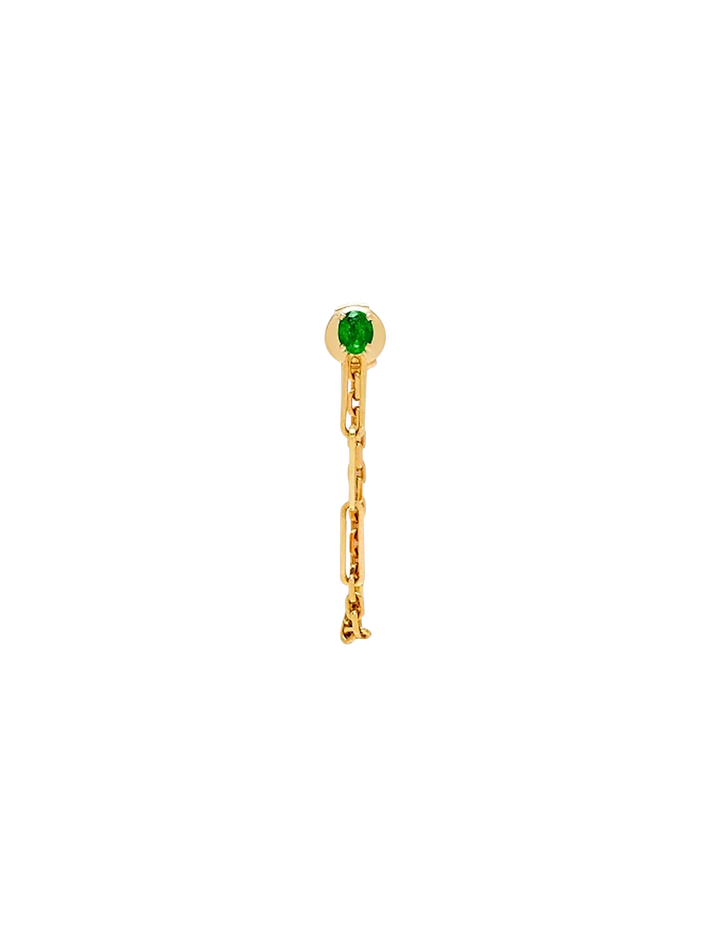 Yellow gold emerald solitaire chain earring