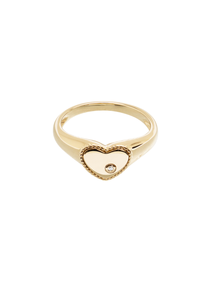 Mini diamond and gold heart signet ring