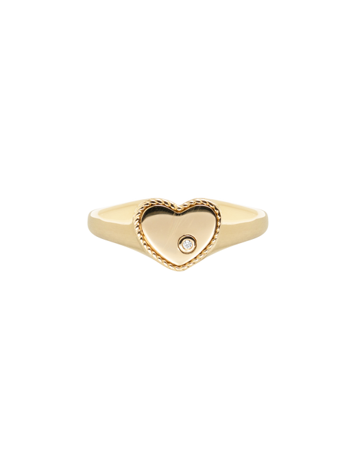 Mini diamond and gold heart signet ring photo