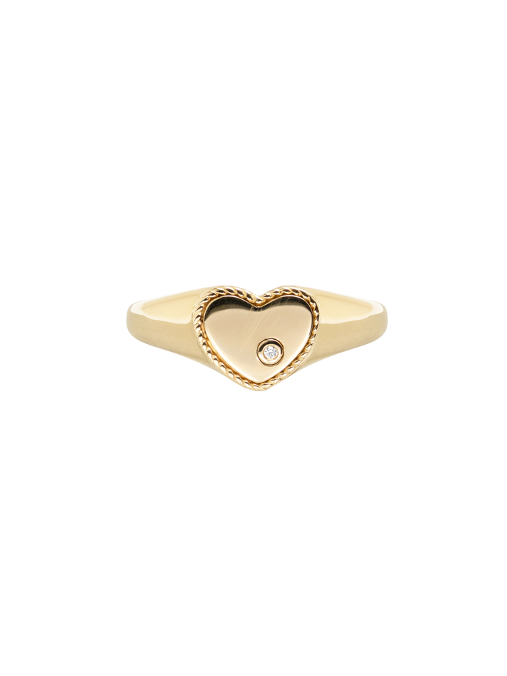 Mini diamond and gold heart signet ring