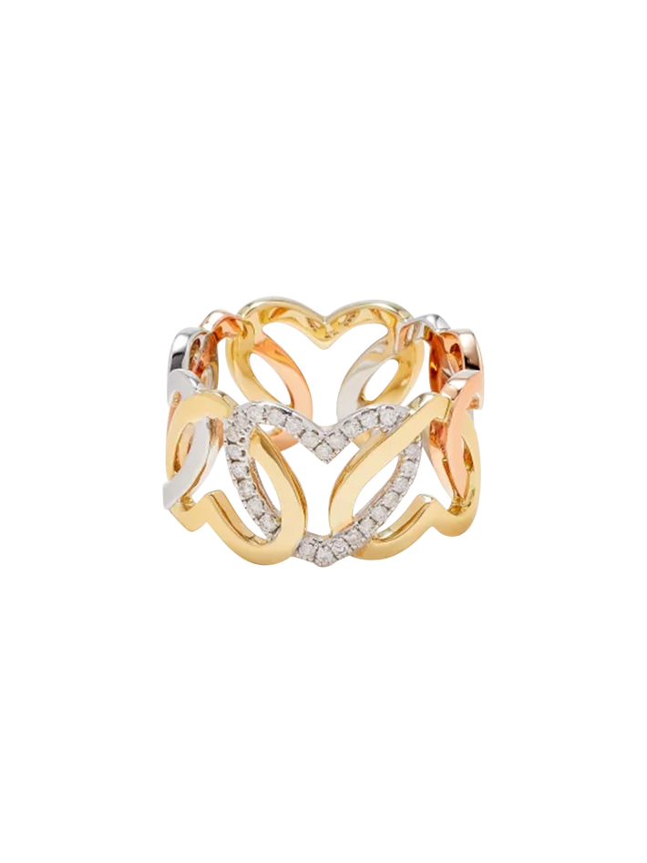 3 gold heart link ring