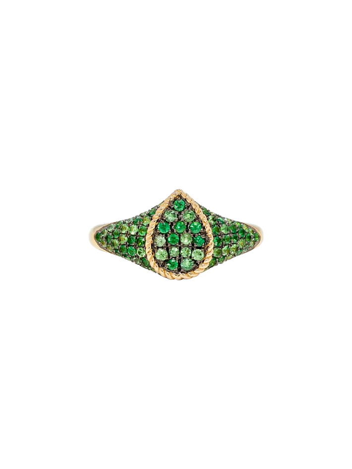 Baby chevalière poire tsavorites or jaune ring