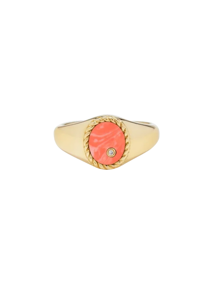 Baby chevalière ovale corail or jaune ring