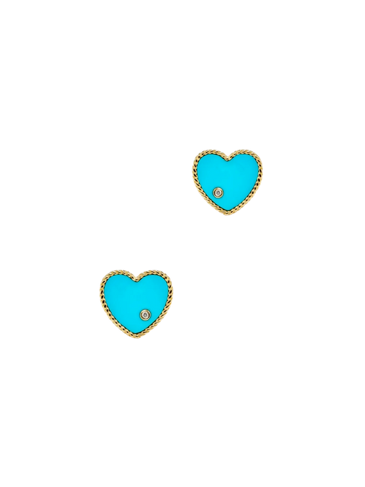 Yellow gold turquoise heart studs photo