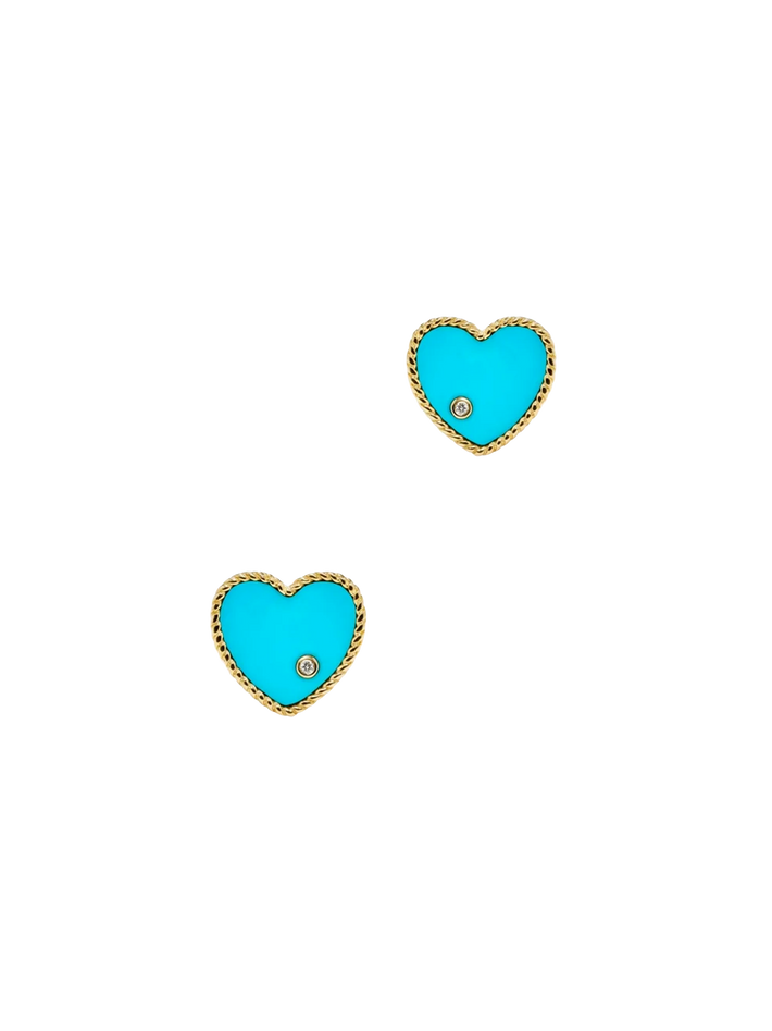 Yellow gold turquoise heart studs