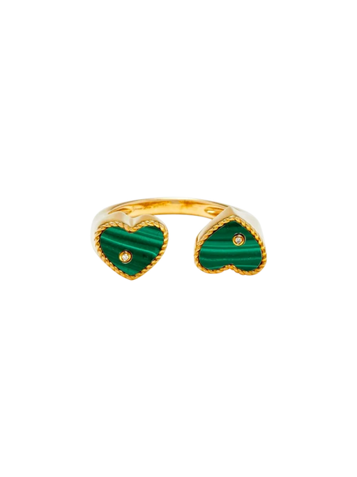 Ring you & me heart malachite yellow gold photo