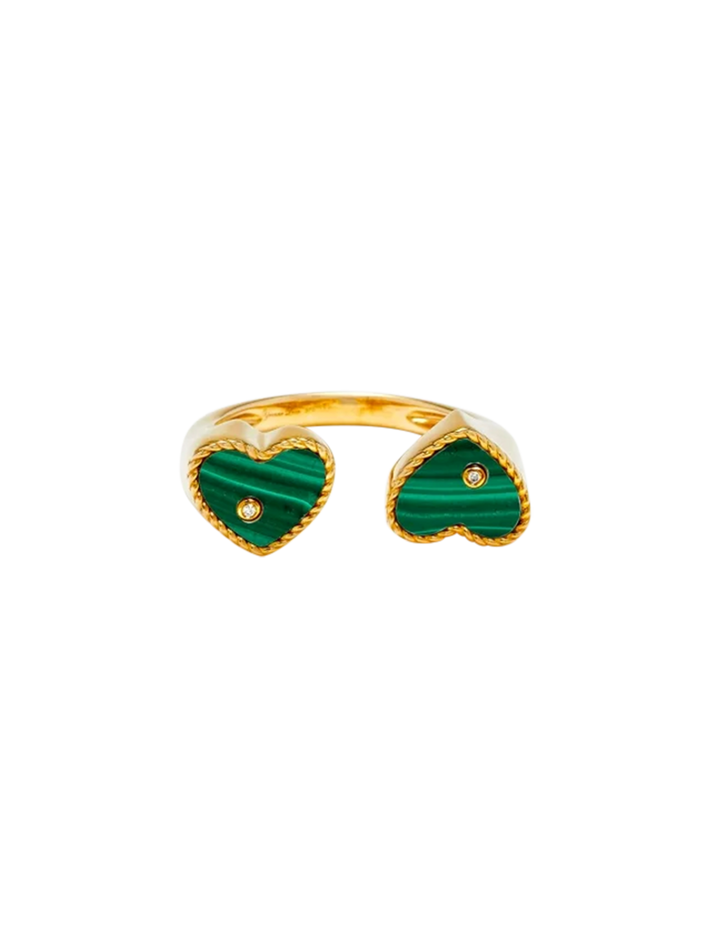 Ring you & me heart malachite yellow gold