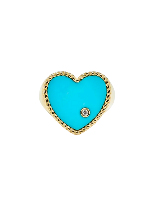 Yellow gold turquoise heart signet ring photo