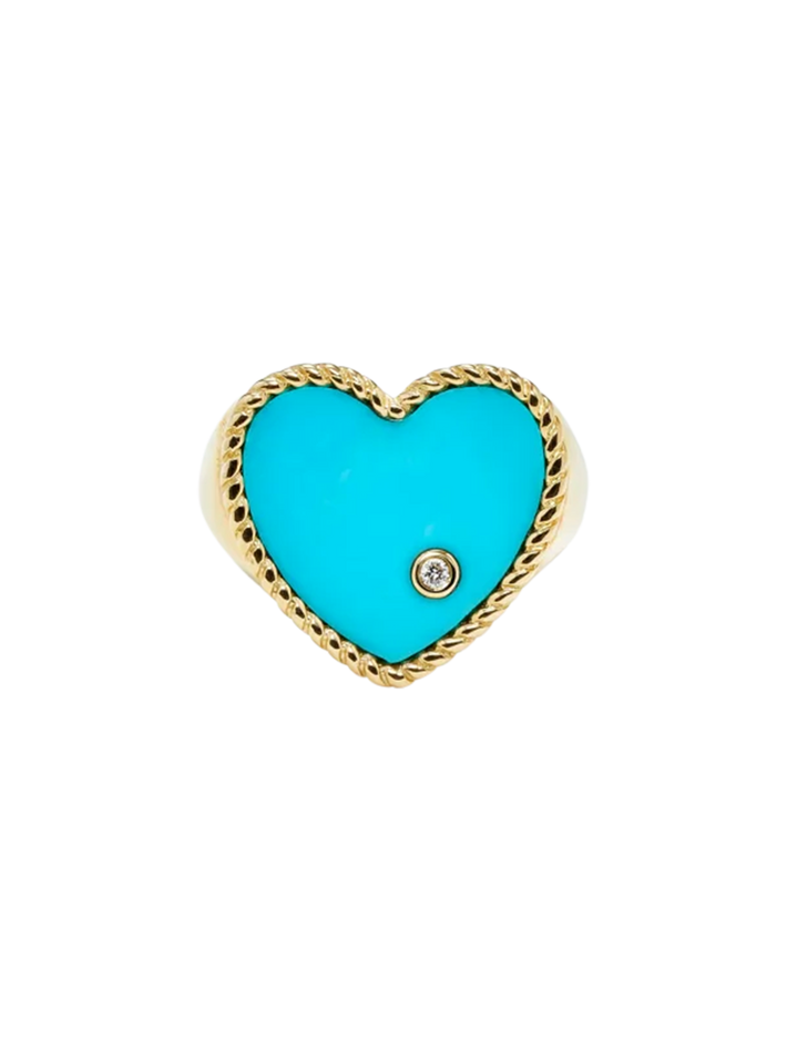 Yellow gold turquoise heart signet ring