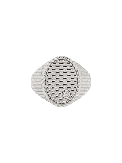 White gold cannage oval signet ring photo