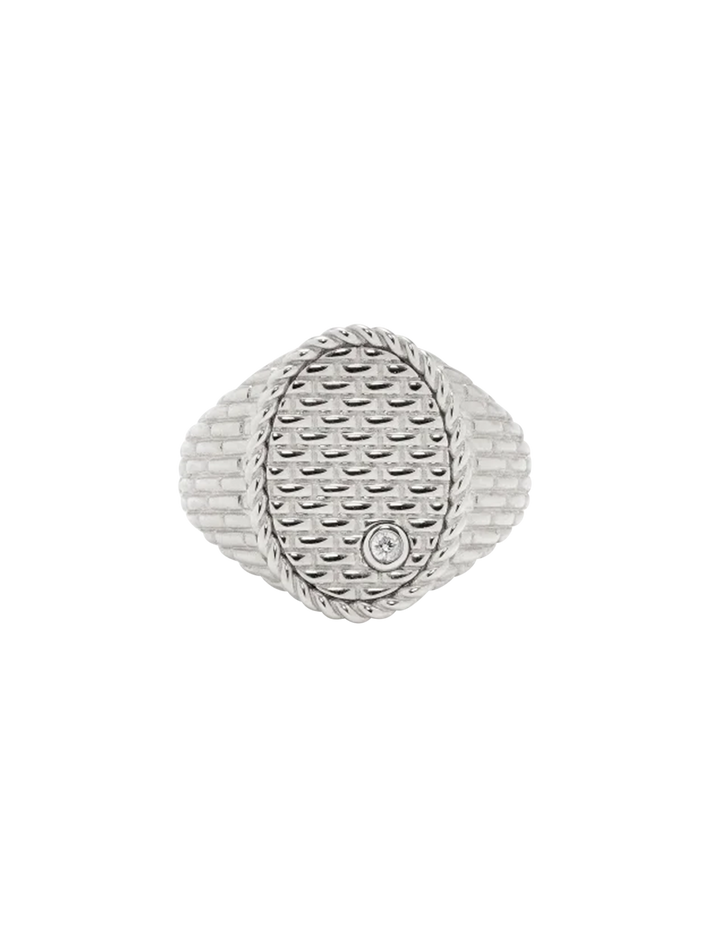 White gold cannage oval signet ring