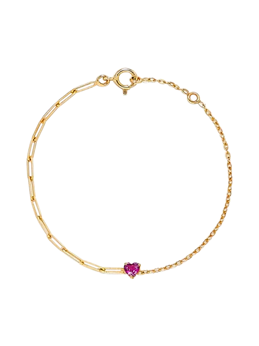 Solitaire bracelet heart pink yellow gold photo