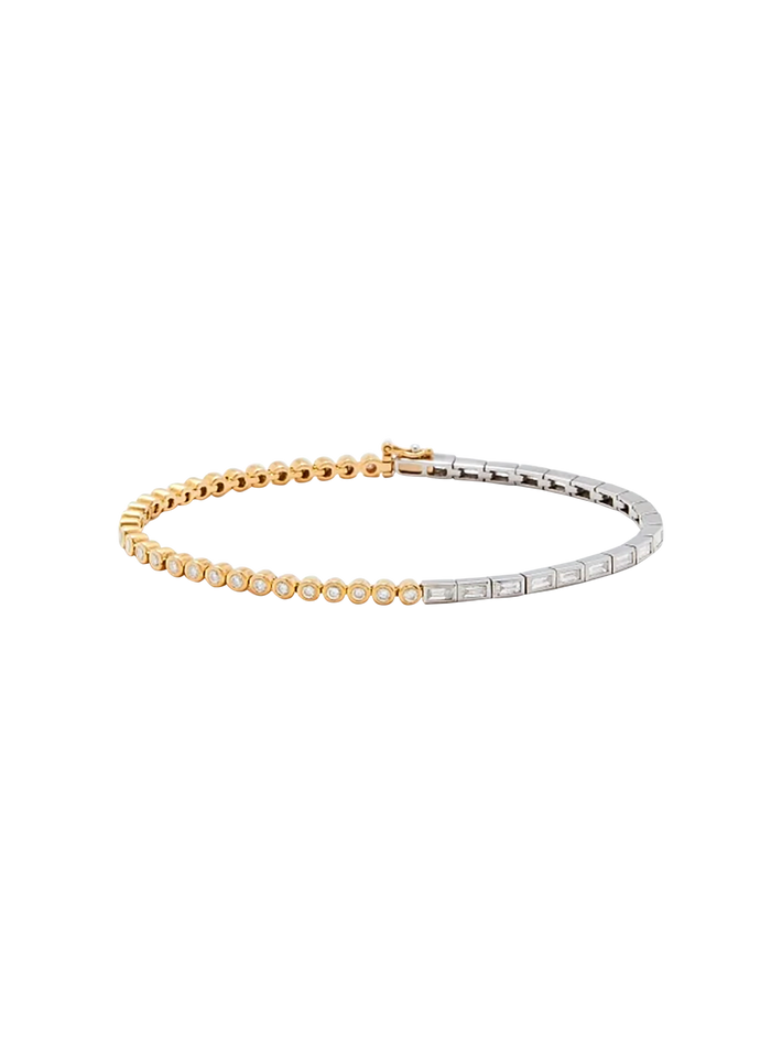 Baguette river bracelet closed diamonds mixed gold