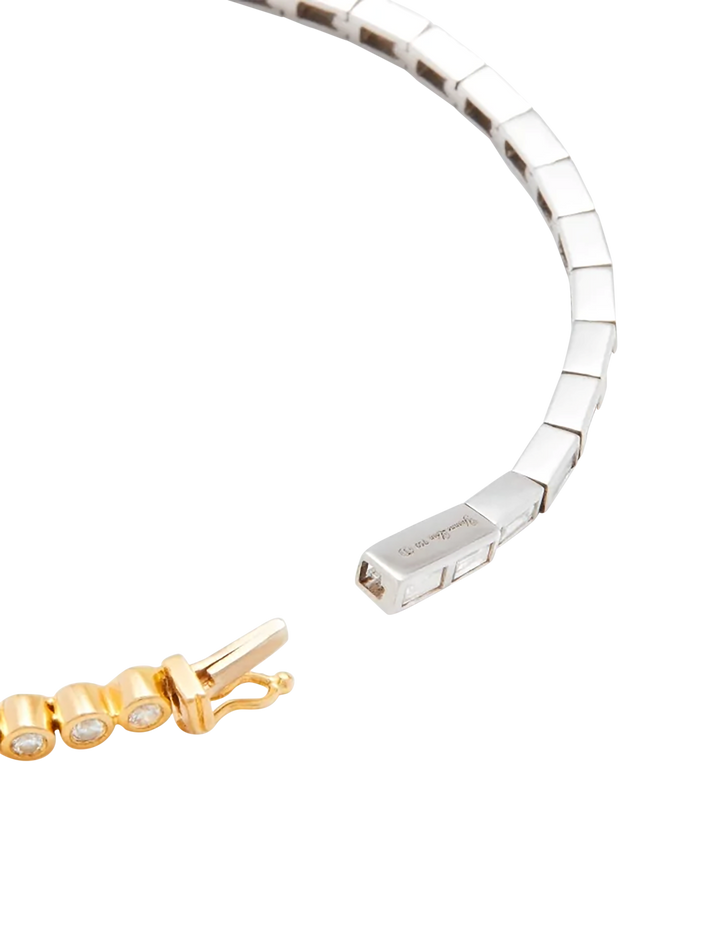 Baguette river bracelet closed diamonds mixed gold