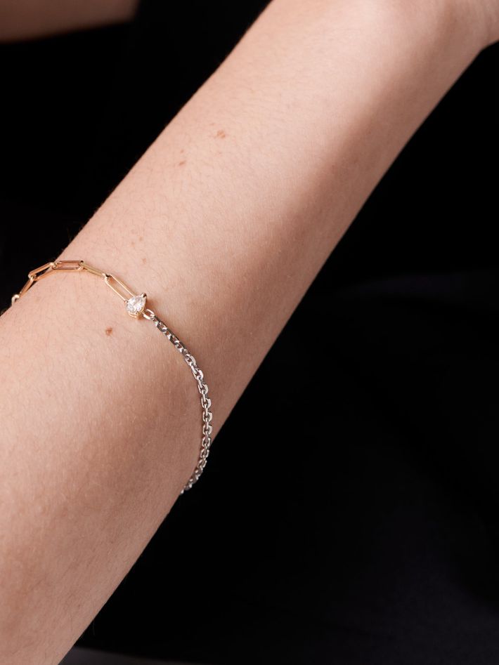 Two tone maxi pear-shape diamond mixed-chain bracelet