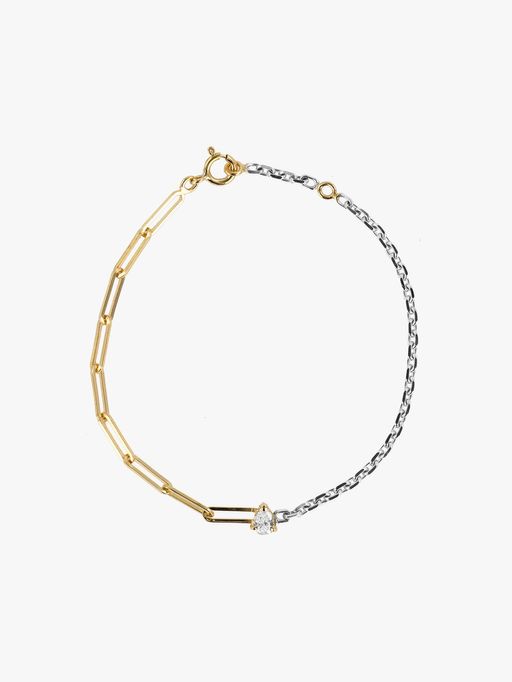 Two tone maxi solitaire pear-shape diamond mixed-chain bracelet photo