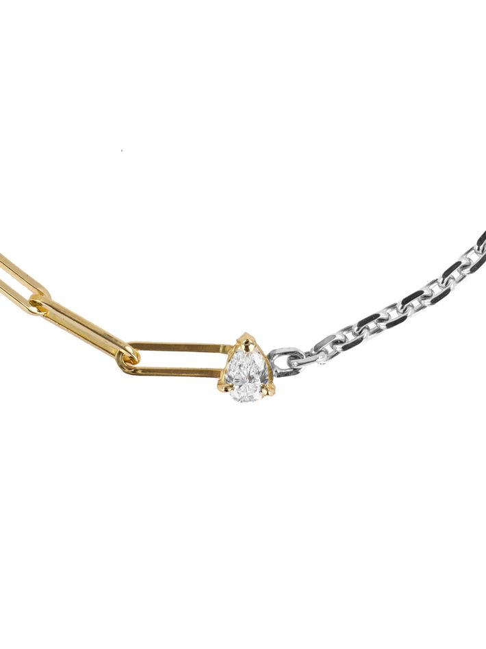 Two tone maxi pear-shape diamond mixed-chain bracelet