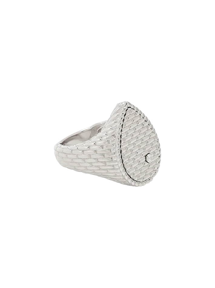 White gold cannage pear signet ring