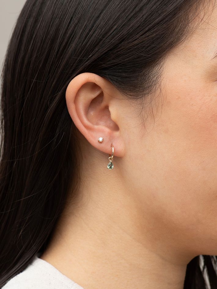 Dew drop green sapphire hoop earrings