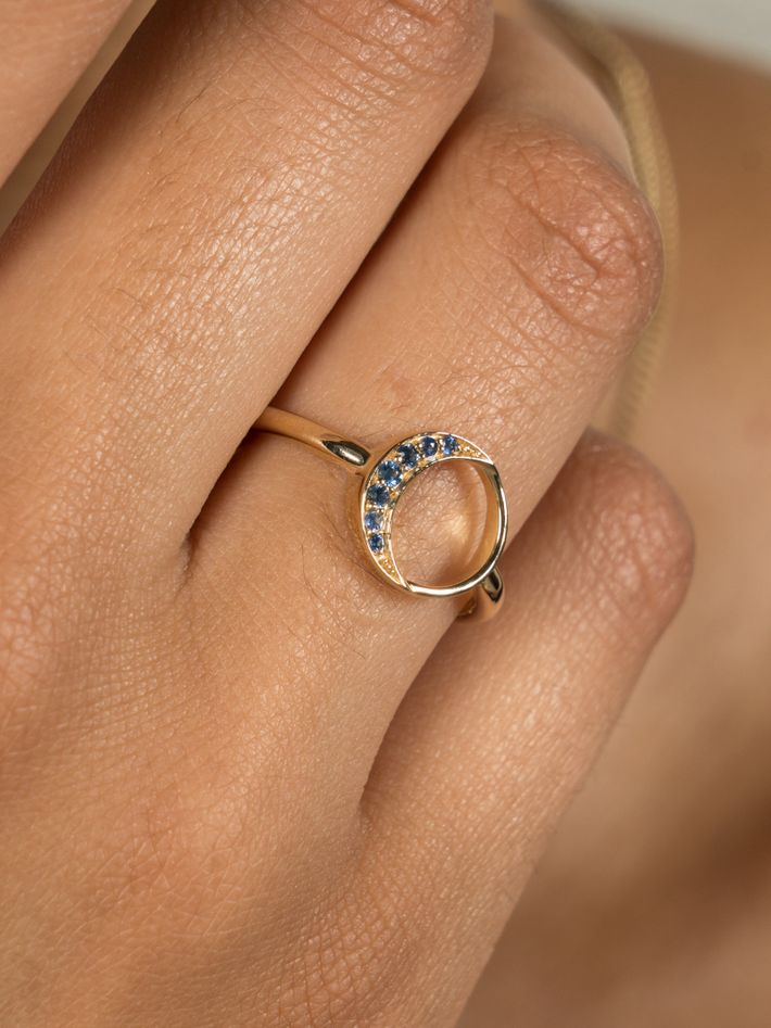 New moon blue sapphire ring