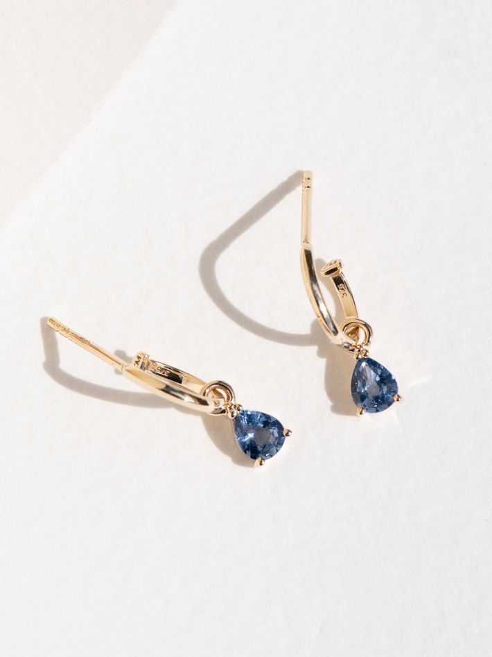 Dew drop blue sapphire hoop earrings