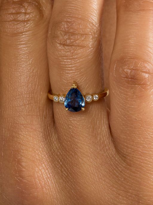 Pear cut blue sapphire ring photo