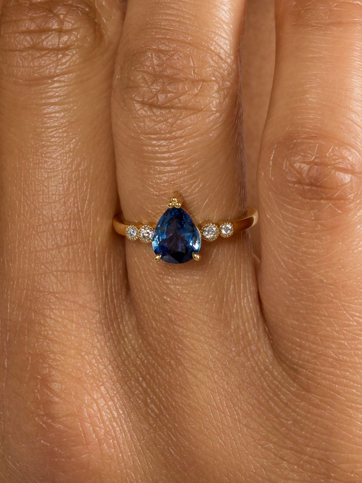 Pear cut blue sapphire ring