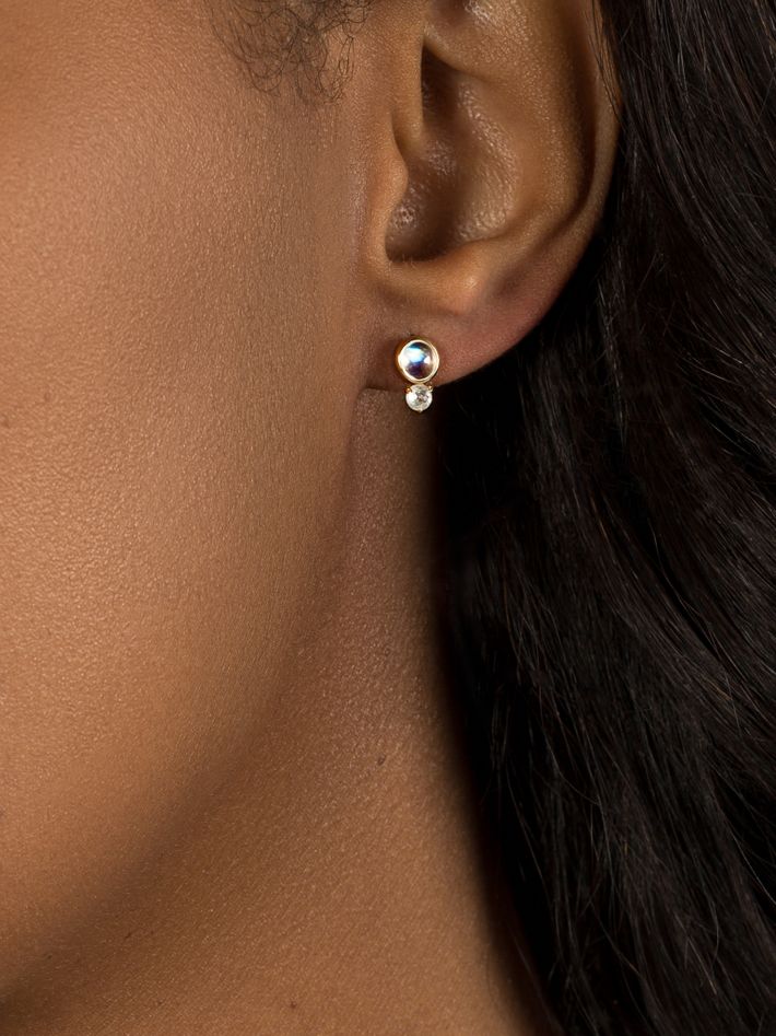 Moonstone + salt + pepper diamond studs