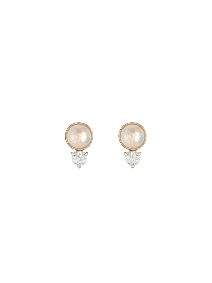 Moonstone + salt + pepper diamond studs