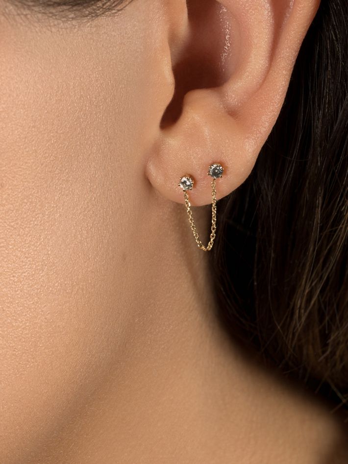 Double grey diamond draped earring