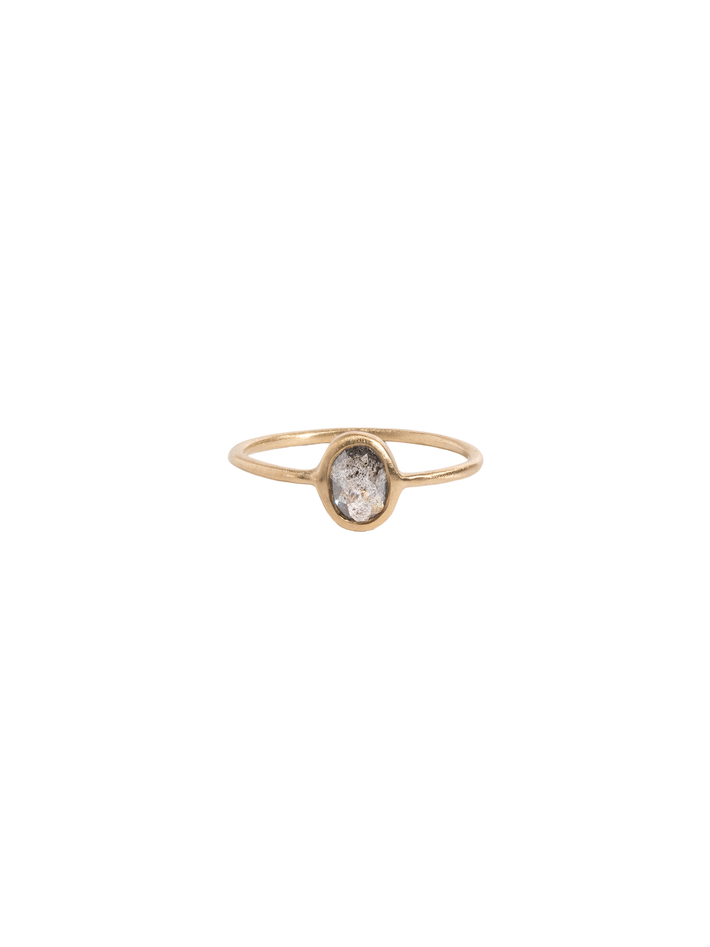 Oval bezel salt + pepper diamond ring