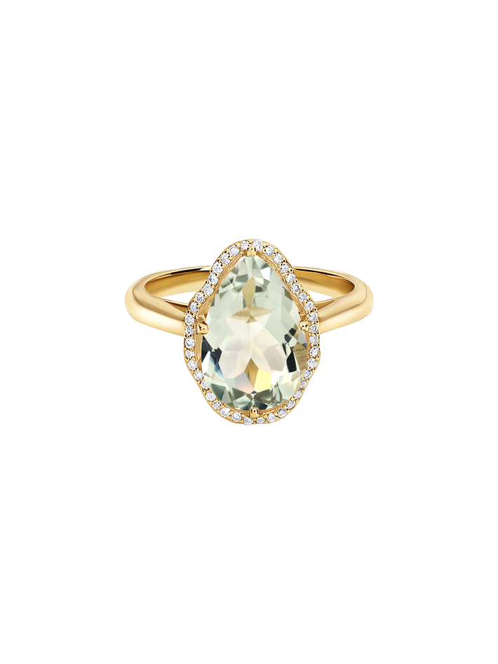 Glow ring prasiolite with diamonds