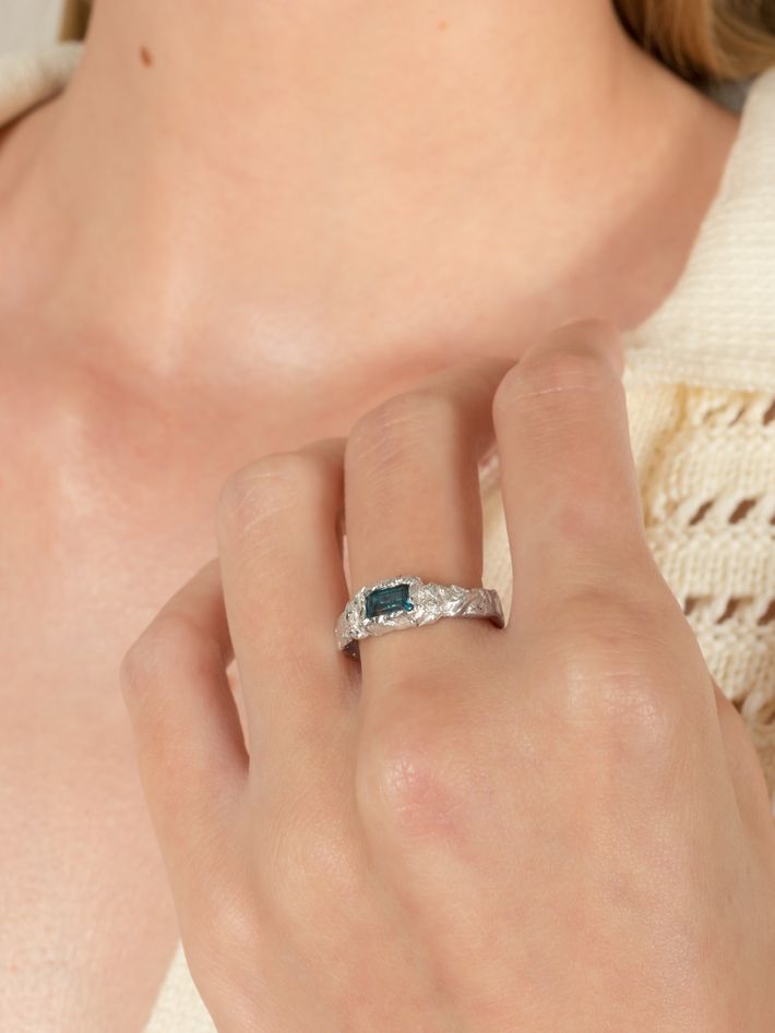 Molten blue topaz stone signet ring