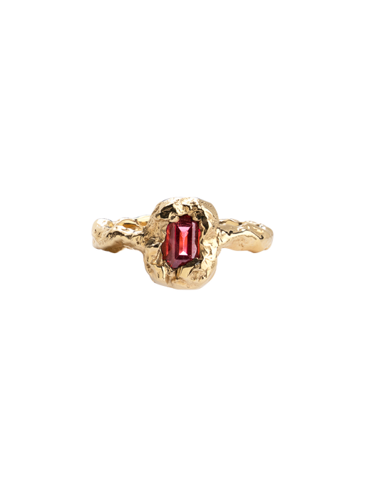 Molten mess emerald cut garnet ring photo