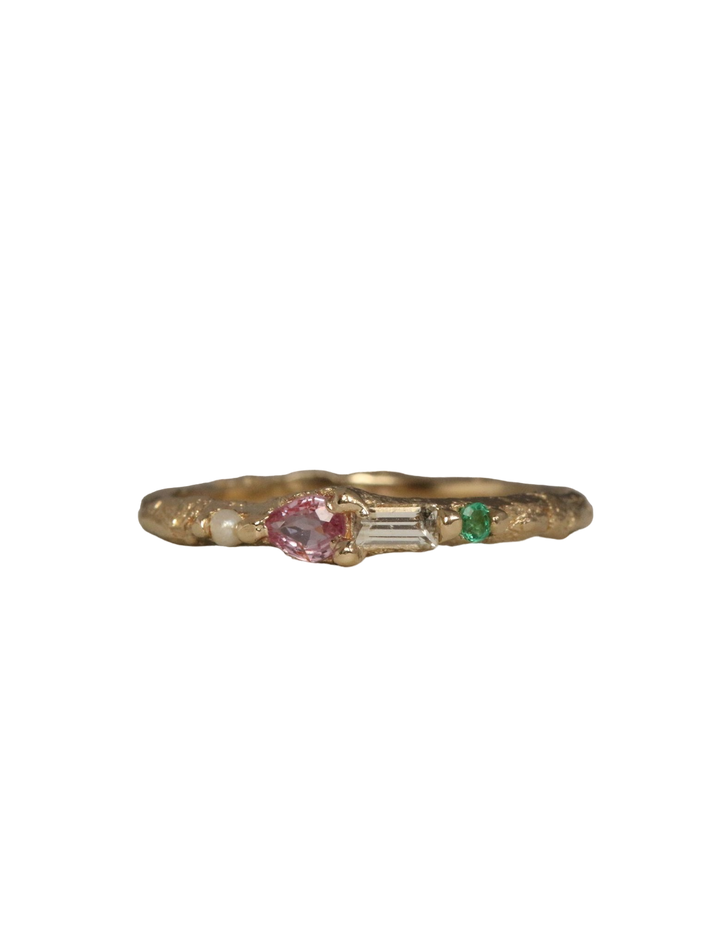 Sapphire, emerald & pearl stacking ring