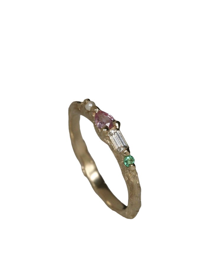 Sapphire, emerald & pearl stacking ring