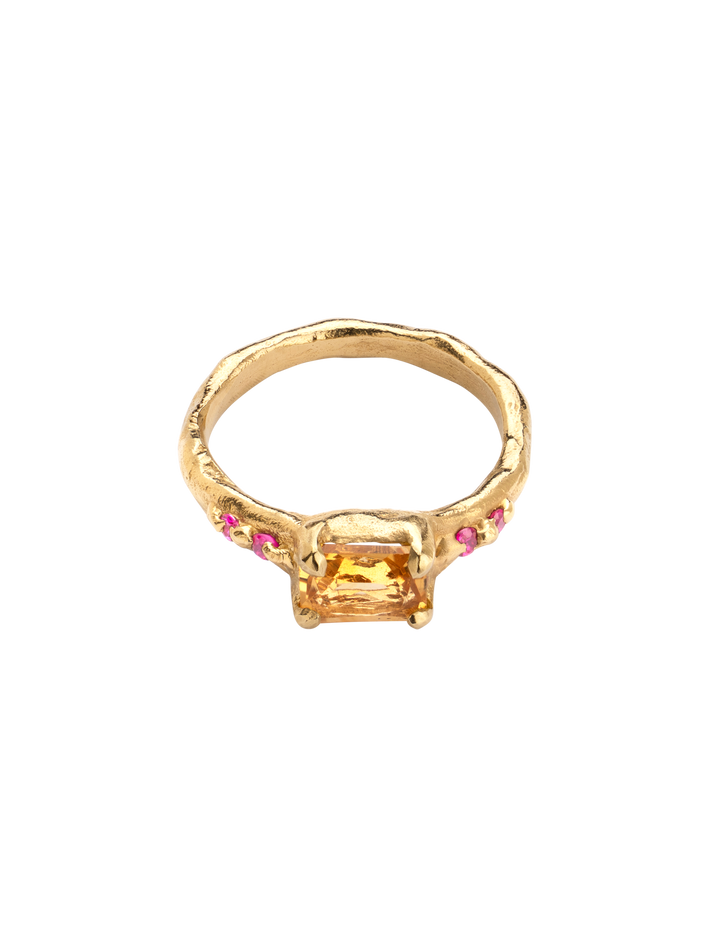 Emerald cut citrine treasure ring