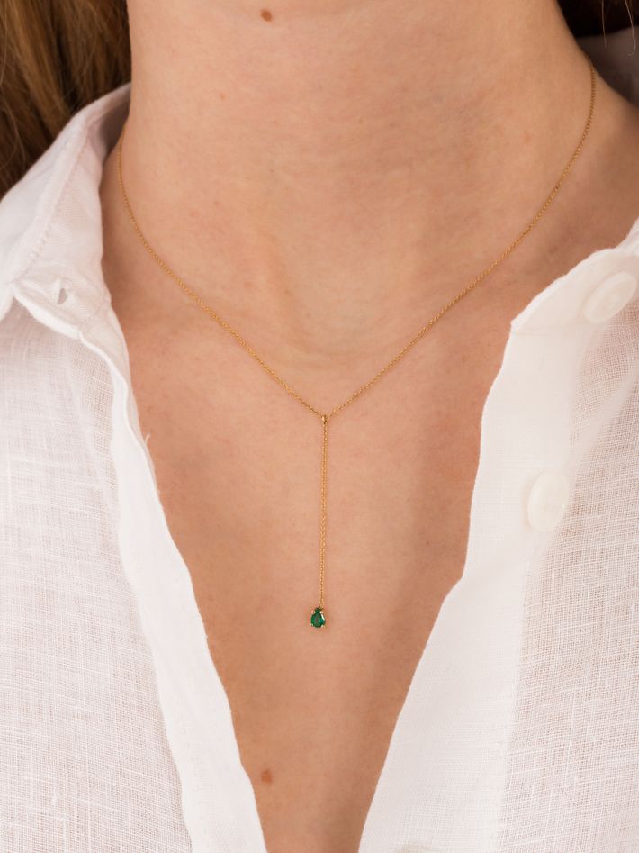 Emerald pear lariat necklace