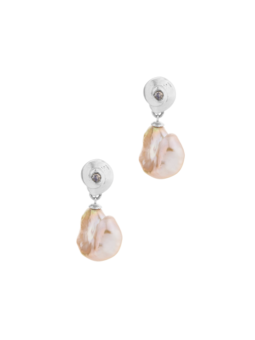 Salacia white gold, moonstone and keshi pearl earrings photo