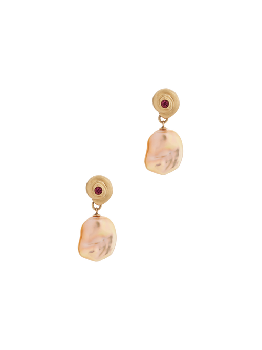 Salacia yellow gold, tourmaline and keshi pearl earrings photo