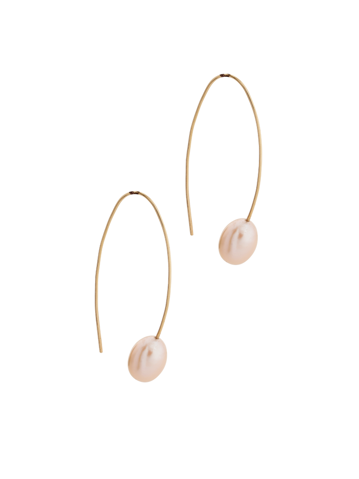 Aphrodite blush pearl wires, 9ct yellow gold
