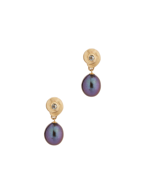 Salacia yellow gold, aquamarine and black pearl earrings photo