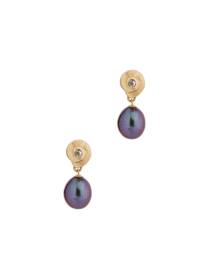 Salacia yellow gold, aquamarine and black pearl earrings