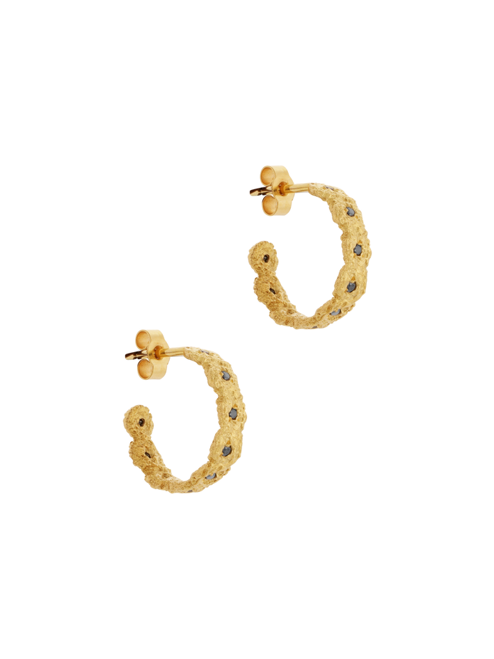 Shisha crown hoop earrings with black diamonds