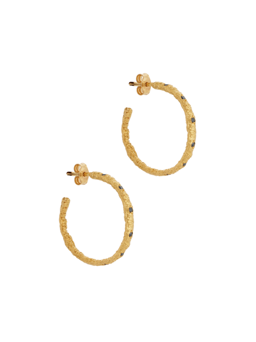 Straight stitch hoop earrings with black diamonds, medium photo
